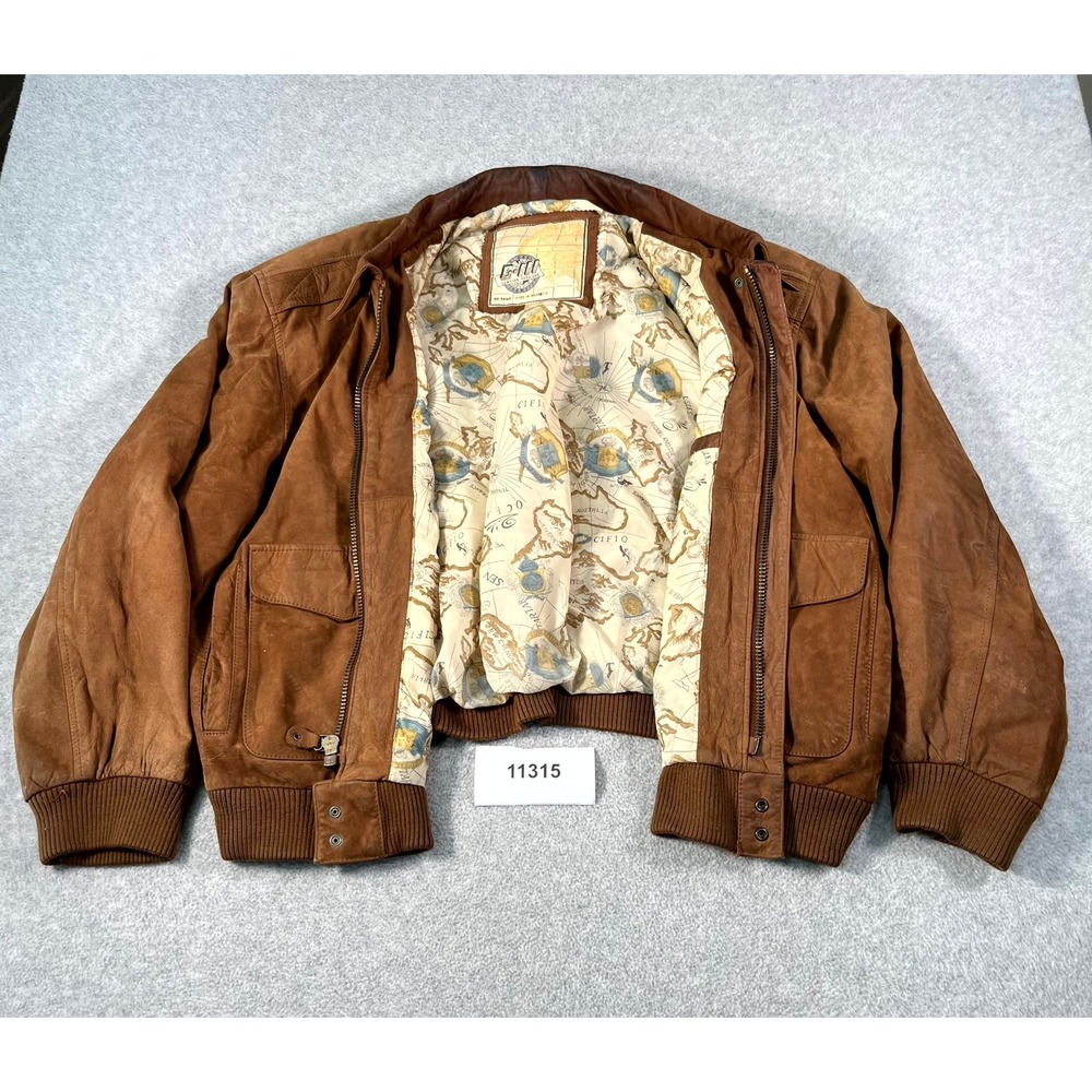 Vintage G-III Global Identity Bomber Jacket Mens 3X Brown Leather Map